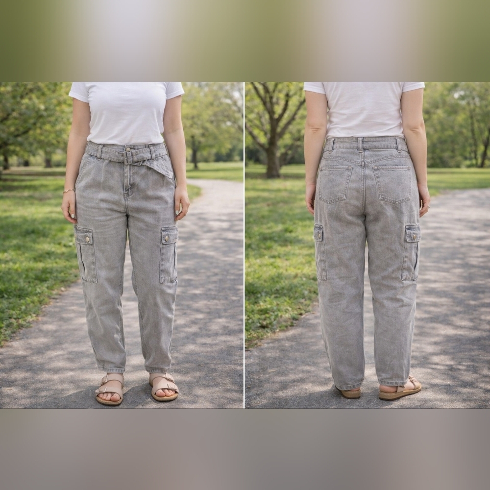 PrettyLittleThing Gray Cargo Jeans